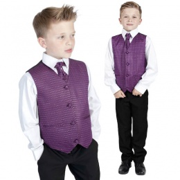 Boys Diamond Purple & Black 4 Piece Waistcoat Suit